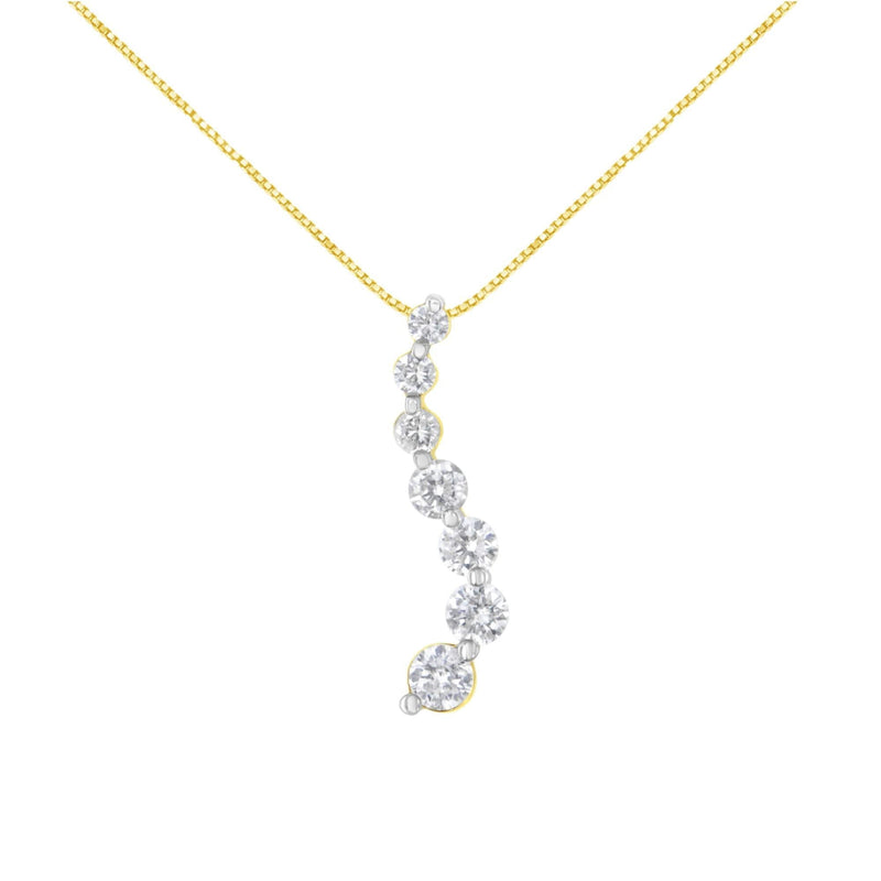 AGS Certified 14K Yellow Gold 2.0 Cttw Baguette and Brilliant Round-Cut Diamond Journey 18 14K yellow gold necklace with baguette and round diamond journey pendant