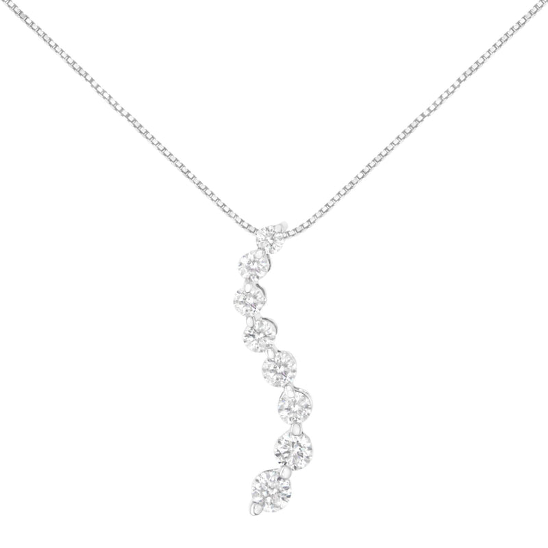 AGS Certified 14k White Gold 3.0 Cttw Baguette and Brilliant Round-Cut Diamond Journey 18 14K white gold journey necklace with round and baguette diamond stones