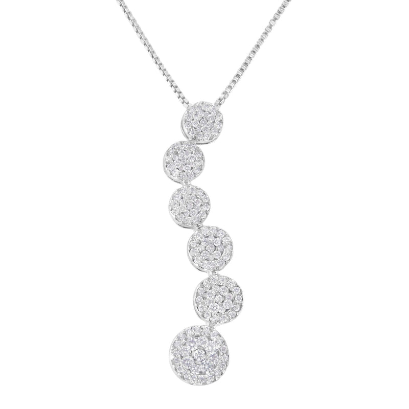 14K White Gold 1 cttw Diamond Cluster Journey Pendant Necklace (H-I, I1-I2) 14K white gold cluster necklace with round diamond stones totaling 1 carat