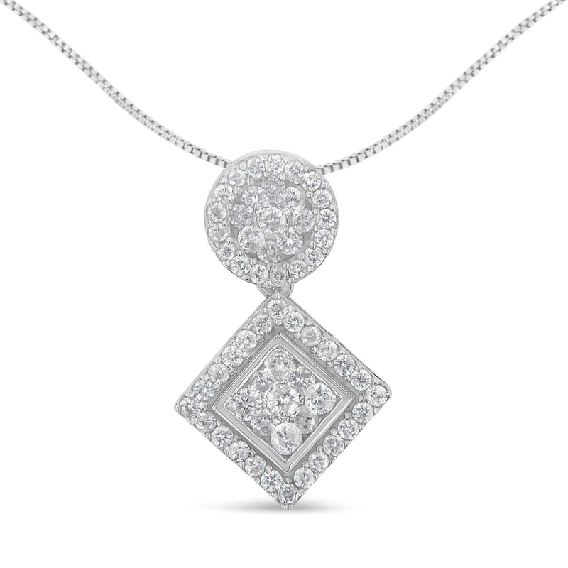 14K White Gold 1 cttw Diamond Pendant Necklace (H-I, I1-I2) 14K white gold necklace with round diamond cluster pendant, 1 ct total