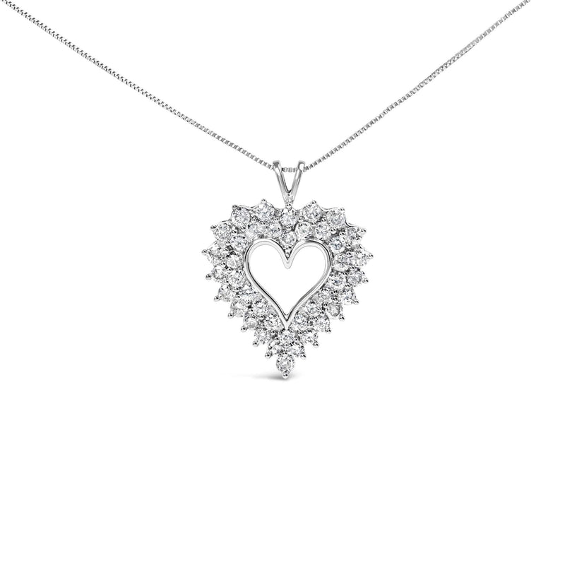 925 Sterling Silver 4.0 Cttw Diamond Two Row Open Heart 18 925 sterling silver necklace with two rows of heart diamond stones