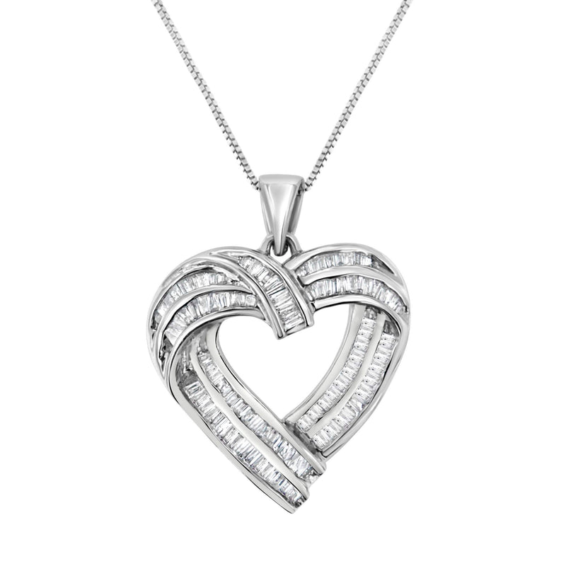 Sterling Silver 7/8 cttw Baguette Diamond Heart Pendant Necklace (I-J, I2-I3) 925 sterling silver heart necklace with baguette diamond stones