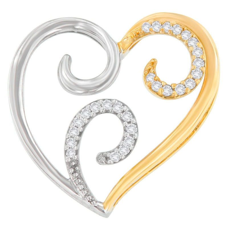 10K Two-Toned Gold 1/10 cttw Round Cut Diamond Swirl Heart Accent Pendant Necklace (H-I, I1-I2) 10K two-tone gold necklace with round diamond stones in a swirl heart pendant