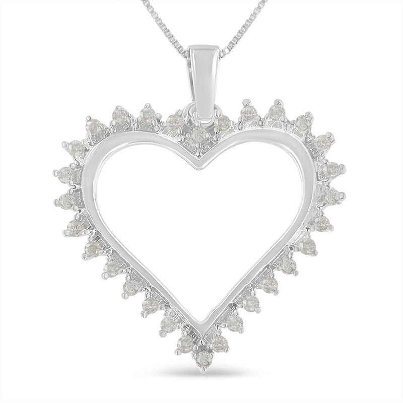 .925 Sterling Silver 1/4 cttw 3-Prong Diamond Open Heart 18 925 sterling silver necklace with heart-shaped diamond open heart pendant