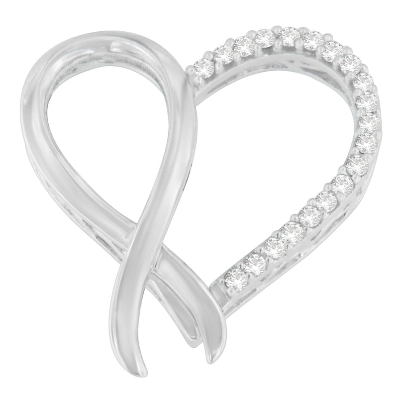 .925 Sterling Silver 1/4 cttw Round Cut Diamond Ribbon and Heart Accent Pendant Necklace (H-I, I2-I3) 925 sterling silver heart pendant necklace with round diamond ribbon accents