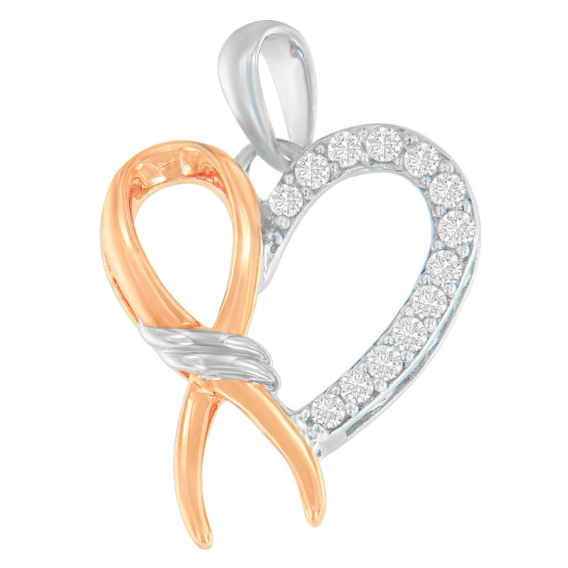 Two-Toned .925 Sterling Silver 1/5 cttw Round Cut Diamond Ribbon Heart Accent Pendant Necklace (H-I, I2-I3) 925 two-toned sterling silver heart pendant necklace with round diamond accents