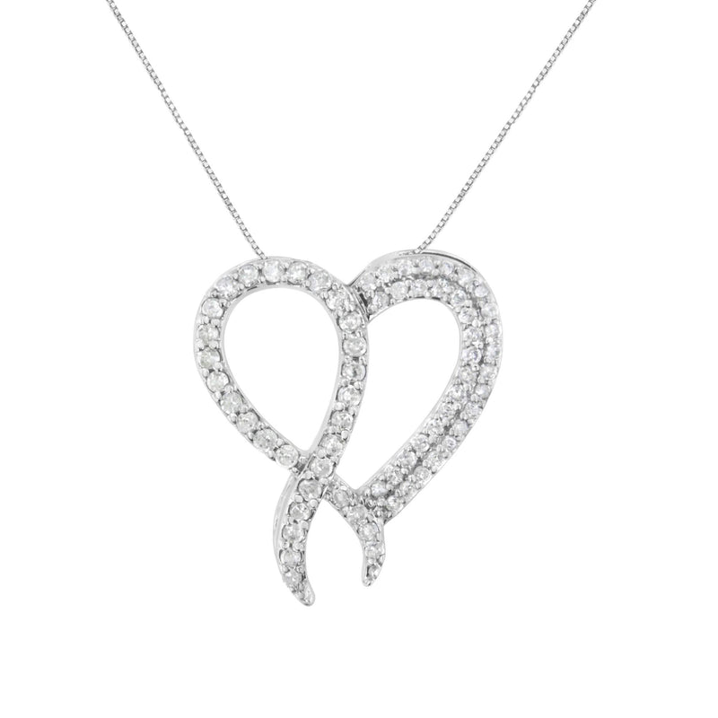 .925 Sterling Silver 1 cttw Diamond Heart and Ribbon 18 .925 Sterling Silver 1 cttw Diamond Heart and Ribbon 18