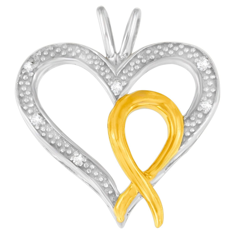 .925 Sterling Silver Two Toned 1/25 cttw Diamond Heart-Ribbon Pendant Necklace (I-J, I2-I3) 925 sterling silver necklace with heart diamond stones and two-toned ribbon