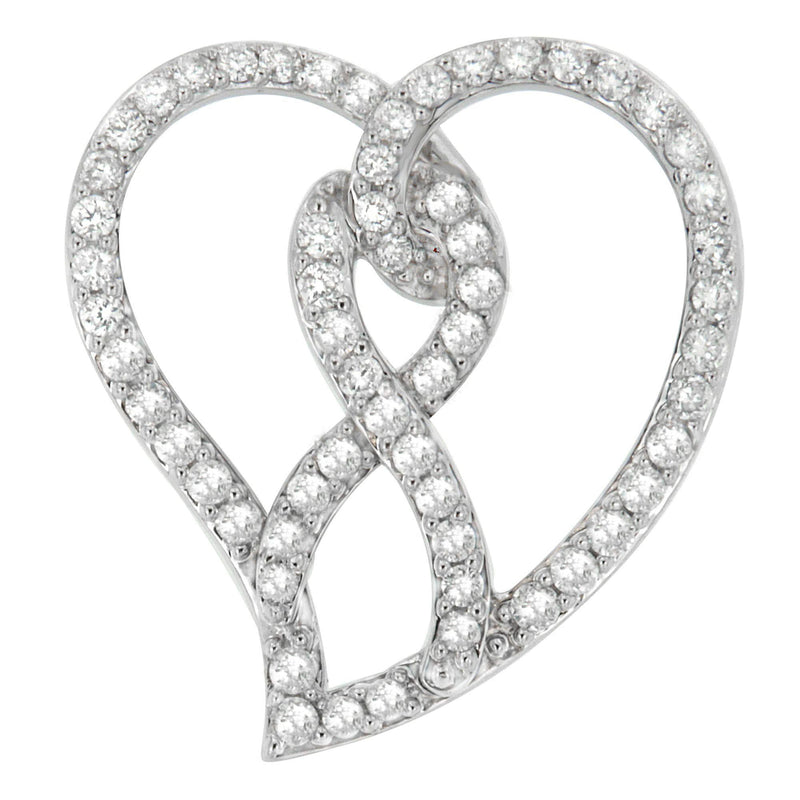 14K White Gold 1.0 Cttw White Diamond Awareness Ribbon & Open Heart 18 14K white gold necklace with heart and ribbon diamond pendant