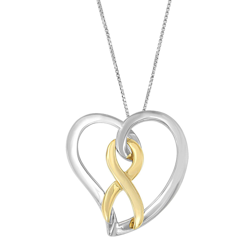 14K Gold and Silver Heart Bow Pendant Necklace 14K gold heart bow pendant necklace with heart-shaped design