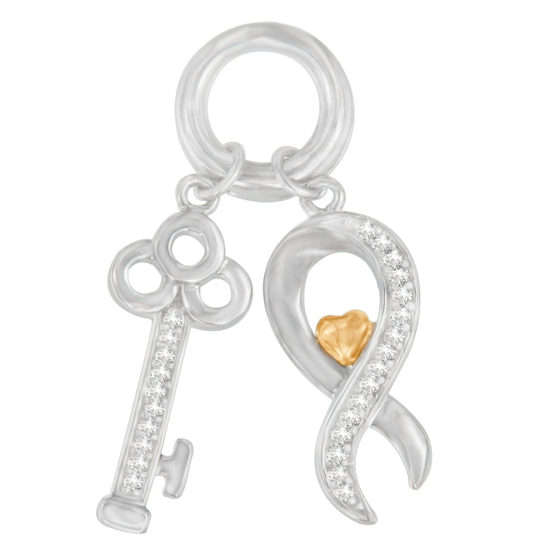 Two Tone .925 Sterling Silver 1/6 cttw Diamond Symbol Key Pendant Necklace (H-I, I1-I2) Two tone sterling silver key pendant necklace with diamond accent stones