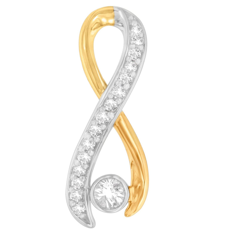 10K Two-Tone Gold 1/5 cttw Diamond Radiant Ribbon Pendant Necklace (H-I, I1-I2) 10K two-tone gold ribbon necklace with radiant diamond stones