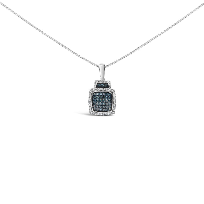 .925 Sterling Silver 1/2 cttw Treated Blue Diamond Block Pendant Necklace (I-J, I1-I2) .925 Sterling Silver 1/2 cttw Treated Blue Diamond Block Pendant Necklace (I-J, I1-I2)-0