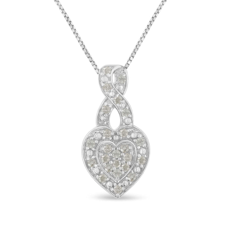 .925 Sterling Silver 1/3 Cttw Diamond Awareness Ribbon Halo Heart 18 .925 Sterling Silver 1/3 Cttw Diamond Awareness Ribbon Halo Heart 18