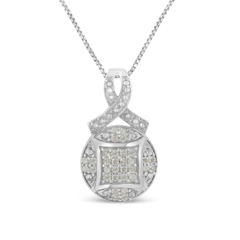 .925 Sterling Silver 1/3 cttw Diamond Ribbon and Circle Cluster 18 925 sterling silver necklace with cluster-set round diamond ribbon and circle pendant