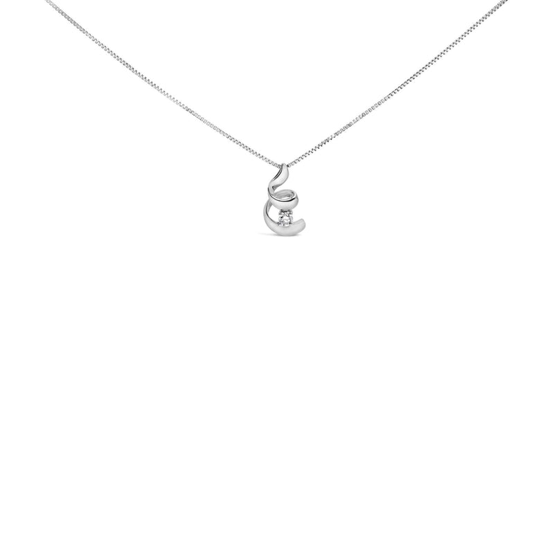 10K White Gold 1/10 Cttw Diamond Solitaire Spiral 18 10K white gold necklace with one round diamond stone in a spiral setting