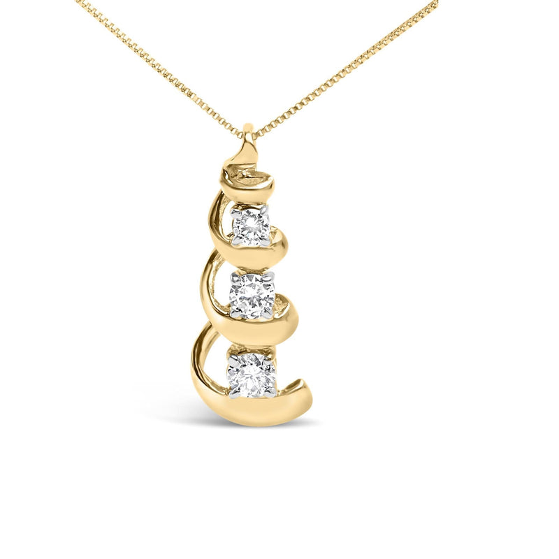 10k Yellow Gold 1/4 Cttw Diamond 3 Stone Swirl and Drop Pendant Necklace 10K yellow gold necklace with 3 round diamond stones in swirl drop pendant