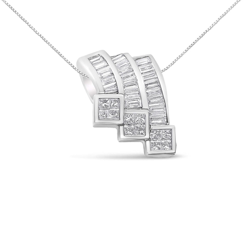 14K White Gold 1 1/2 Cttw Invisible Set Princess and Channel Set Baguette-cut Diamond Triple Curve Pendant Necklace (G-H Color, SI1-SI2 Clarity) - NO CHAIN INCLUDED 14K white gold pendant necklace with princess and baguette diamond stones