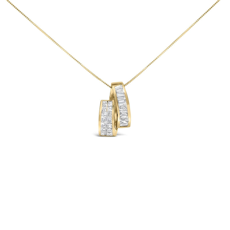 14K Yellow Gold 1 5/8 cttw Princess and Baguette Cut Diamond Fashion Pendant Necklace (G-H, VS2-SI1) 14K yellow gold necklace with princess and baguette diamond stones