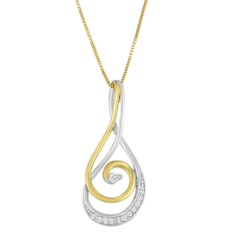 Espira 10K Two-Tone Gold Round Cut Diamond Sparkling Spiral Pendant Necklace (1/6 cttw, J-K Color, I2-I3 Clarity) 10K two-tone gold necklace with round diamond stones in a spiral pendant