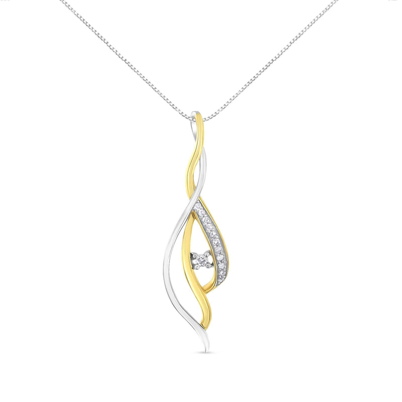 10K Yellow and White Gold Round Cut Diamond Accent Cascade 18 10K white and yellow gold necklace with round diamond accent stones