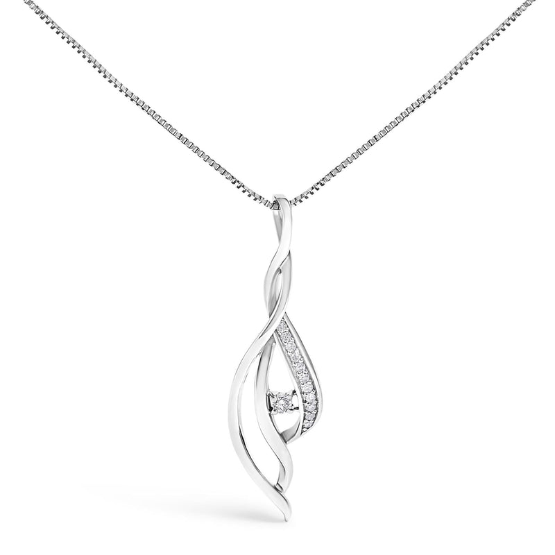 Espira 10K White Gold Round Diamond Accented Open Cascade Twist 18 10K white gold necklace with round diamond stones in an open twist pendant
