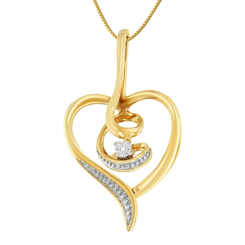 Espira 10K Yellow Gold .03 Cttw Diamond-Accented Round-Cut Diamond Swirl Open Heart 18 10K yellow gold heart necklace with round diamond accent stones