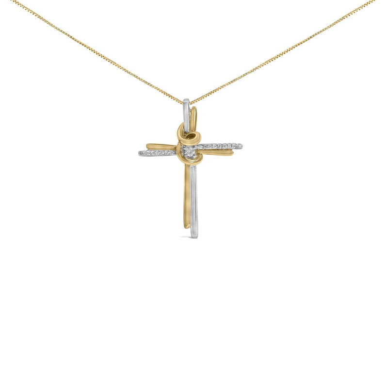 Espira 10K Two-Tone Yellow & White Gold Diamond-Accented Cross 18 10K two-tone white gold cross pendant necklace with accent diamond stones