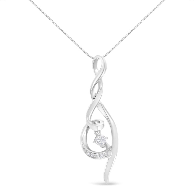 Espira 10K White Gold 1/10 cttw Diamond Swirl Pendant Necklace (I-J, I1-I2) 10K white gold necklace with swirl pendant set with round diamond stones