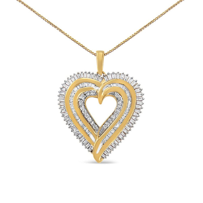 .925 Sterling Silver 1 1/2 Cttw Baguette Diamond Composite Heart 18 925 sterling silver heart necklace with baguette diamond stones