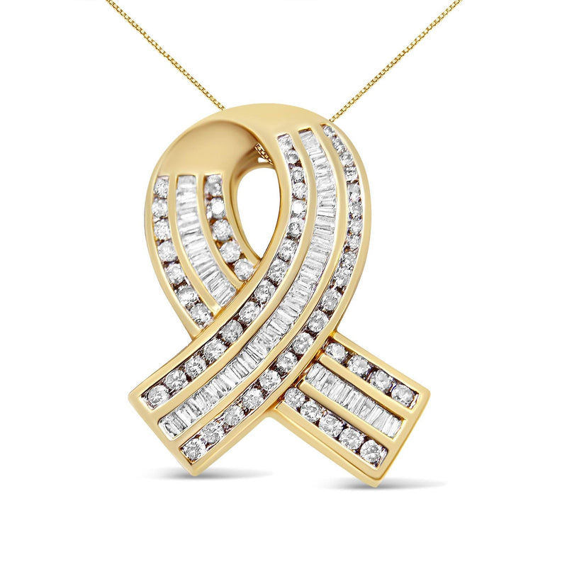 14K Yellow Gold 2 5/8 cttw Channel Set White Diamond Awareness Ribbon Pendant Necklace (G-H Color, VS1-VS2 Clarity) - NO CHAIN 14K yellow gold ribbon pendant necklace with channel-set white diamonds