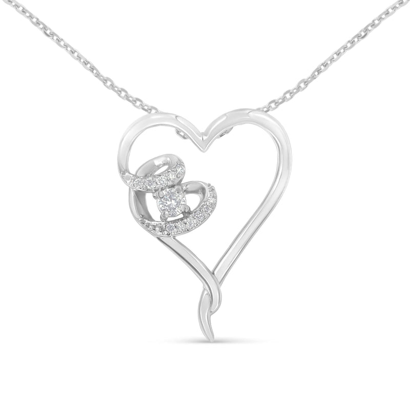 .925 Sterling Silver 1/10 cttw Diamond Heart Pendant Necklace (H-I, I1-I2) 925 sterling silver necklace with one heart diamond stone pendant