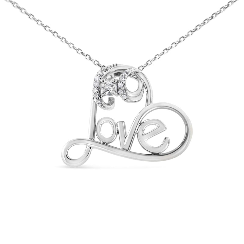 .925 Sterling Silver 1/10 Cttw Round Brilliant-Cut Diamond Accented Open Heart with Love 18 925 sterling silver open heart necklace with round diamond accent stones