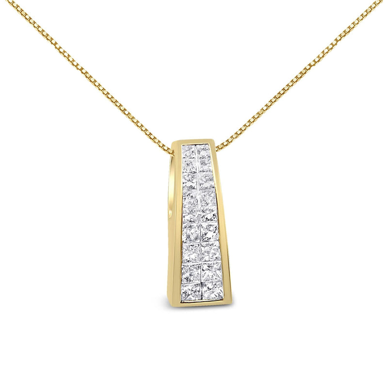 14K Yellow Gold 1 1/2 cttw Princess Cut Diamond Greek Column Pendant Necklace (G-H, VS1-VS2) 14K yellow gold pendant necklace with princess cut diamond stones in column design