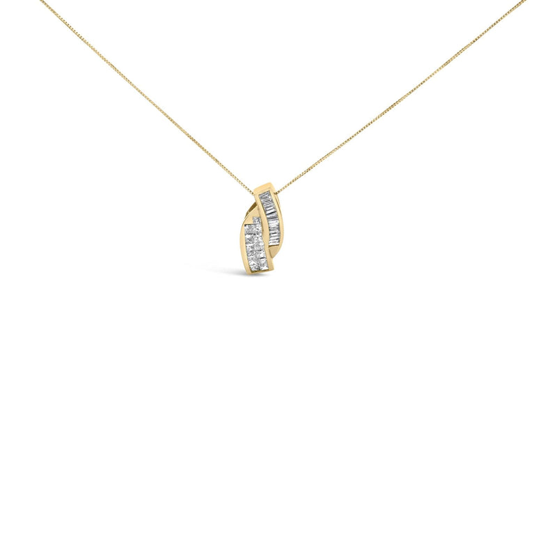 14k Yellow Gold 1 1/3 Cttw Princess and Baguette-cut Diamond Double Curved Pendant Necklace (H-I Color ,VS1-VS2 Clarity) - NO CHAIN INCLUDED 14K yellow gold pendant with princess and baguette-cut diamond stones