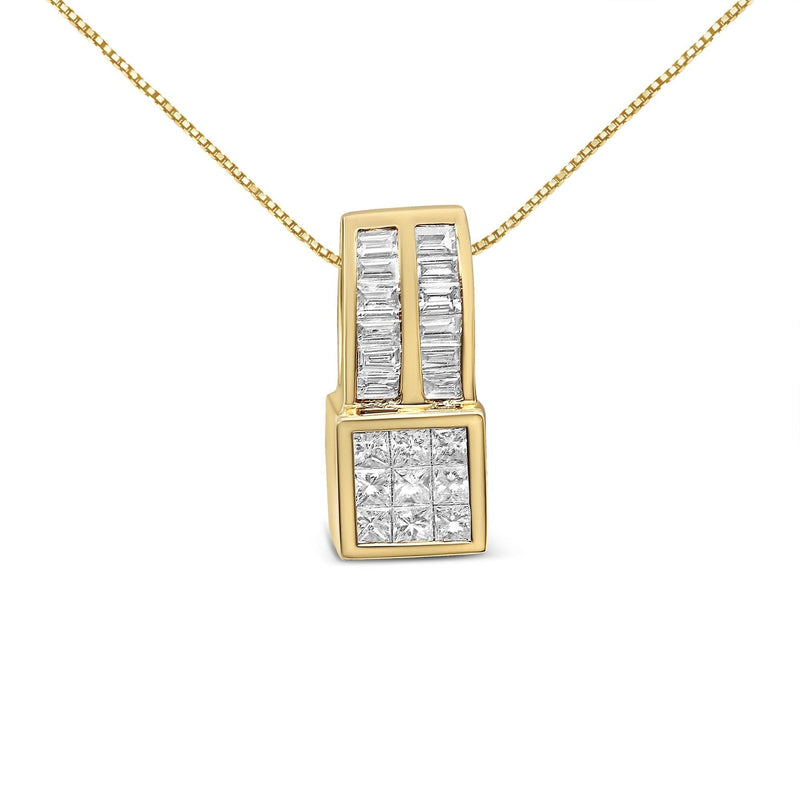 14K Yellow Gold 1 1/4 cttw Princess and Baguette Cut Geometric Inspired Diamond Pendant Necklace (H-I, VS1-VS2) 14K yellow gold necklace with princess and baguette diamond stones