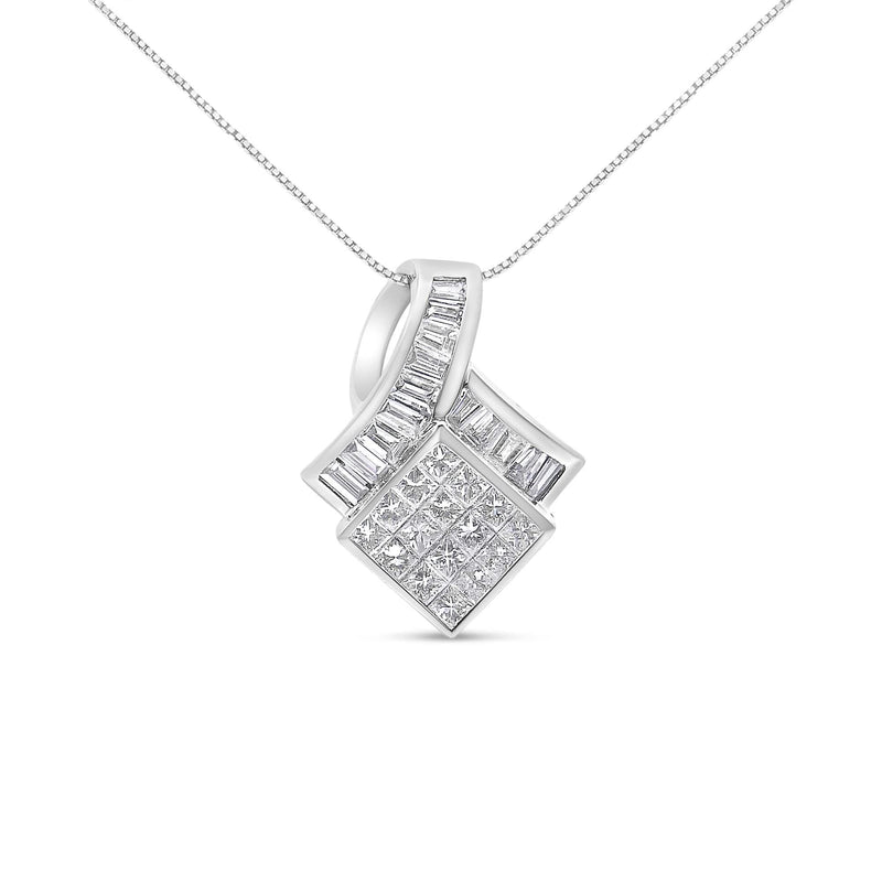 14k White Gold 2 1/10 Cttw Princess and Baguette Geometric Designed Diamond Pendant Necklace (G-H Color, VS1-VS2 Clarity) - NO CHAIN INCLUDED 14K white gold necklace with princess and baguette diamond stones
