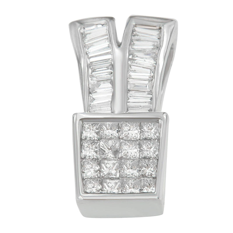14K White Gold 1 1/3 cttw Princess and Baguette Cut Diamond Sparkling Shapes Pendant Necklace (H-I, SI1-SI2) 14K white gold necklace with princess and baguette diamond stones
