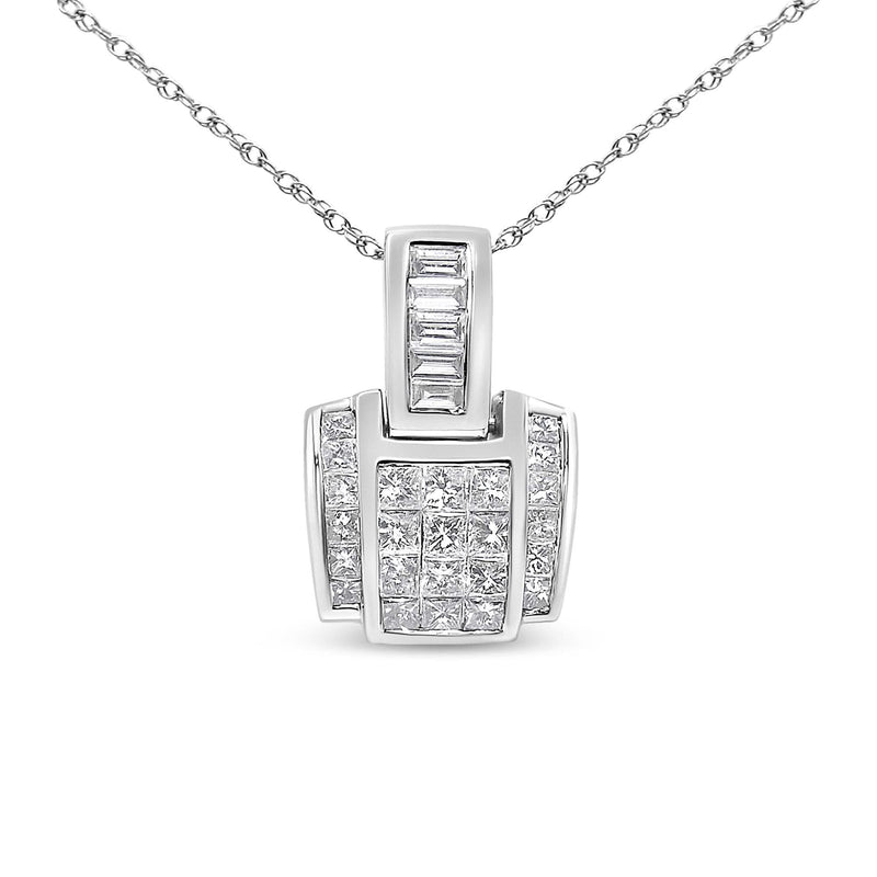 14K White Gold 2 1/5 Cttw Princess Cut Composite Diamond Pendant with Diamond Bale Pendant Necklace (H-I Color,SI1-SI2 Clarity) - NO CHAIN INCLUDED 14K white gold necklace with princess cut composite diamond pendant