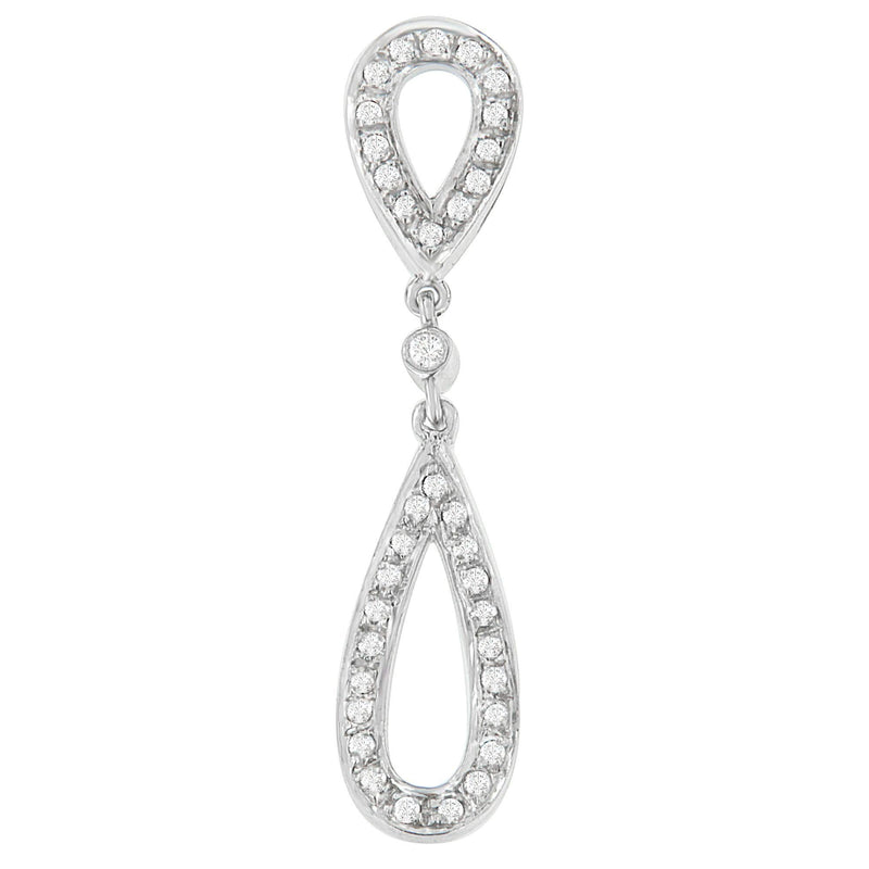 14 White Gold 1/4 cttw Round Cut Diamond Double Tear Drop Pendant Necklace (H-I, I2-I3) 14K white gold necklace with round diamond stones in a double teardrop pendant