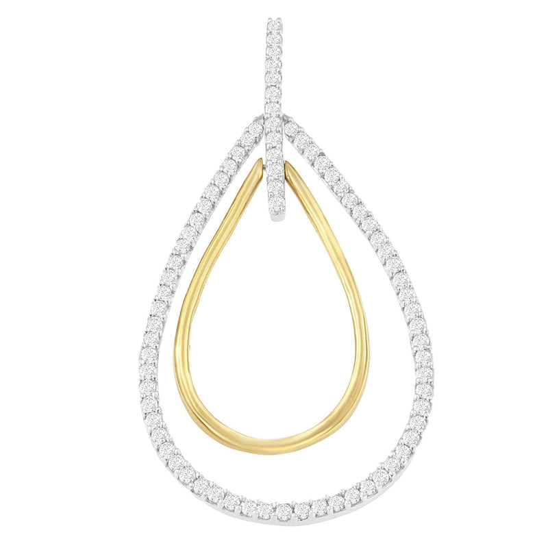 14K Two-Tone Gold Round Cut Diamond Double Burst Pendant Necklace (1.00 cttw, H-I Color, SI2-I1 Clarity) 14K two-tone gold necklace with round diamond stones in a double burst halo
