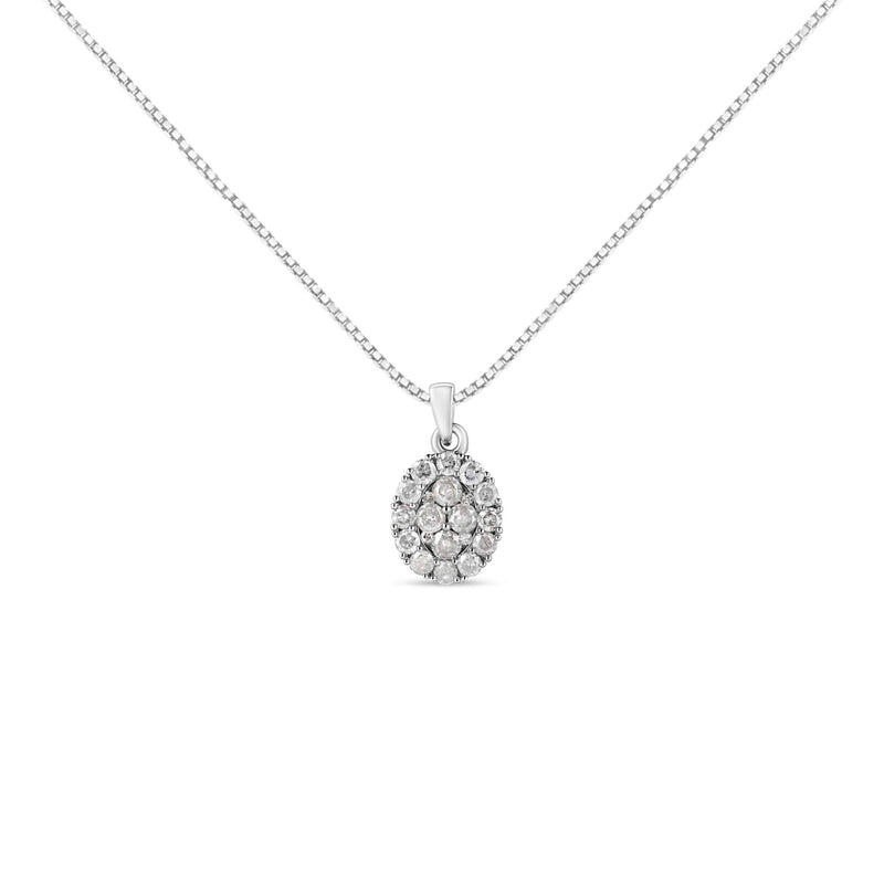 .925 Sterling Silver 1 1/2 Cttw Diamond Oval Cluster Pendant Necklace (I-J Color, I2-I3 Clarity) - 18 925 sterling silver necklace with oval diamond cluster pendant on 18-inch chain