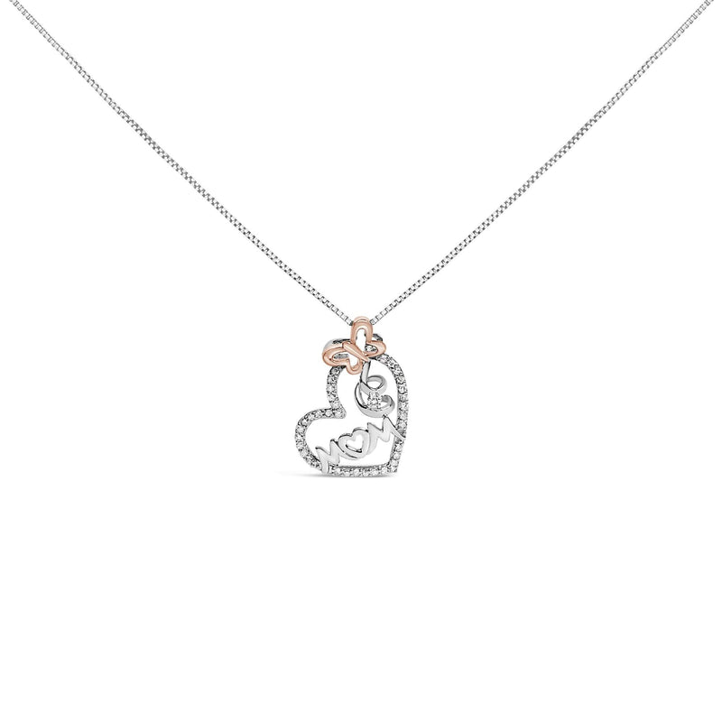 Two Tone .925 Sterling Silver 1/5 cttw Diamond 925 two-tone sterling silver Mom necklace with heart-shaped diamond stones