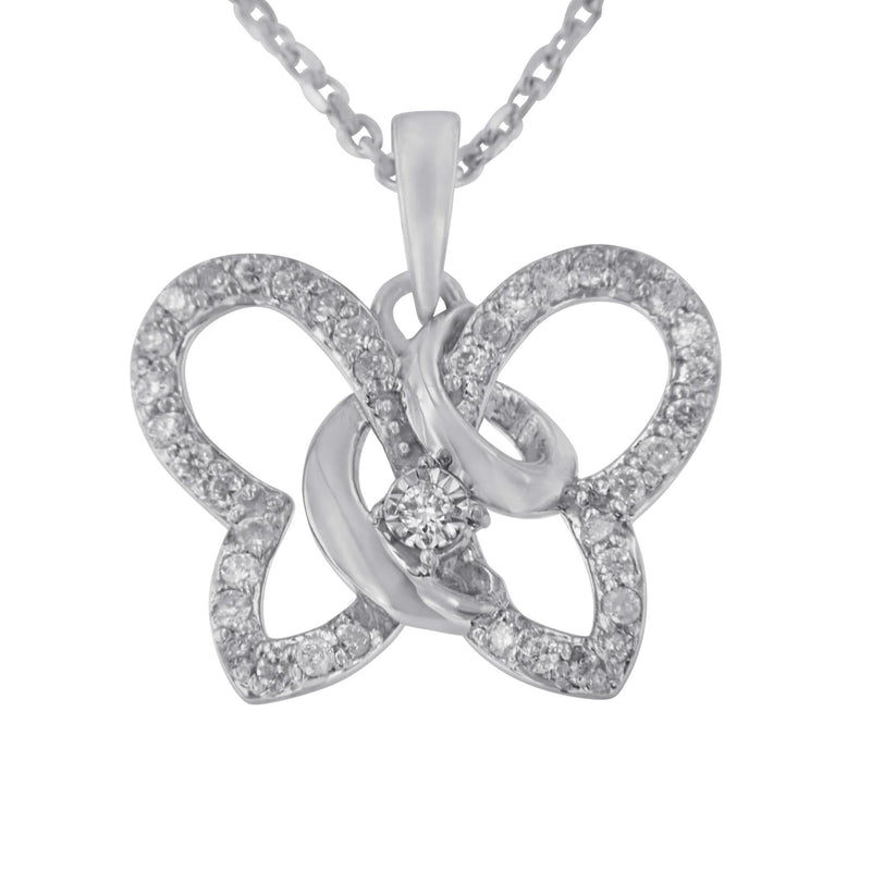 .925 Sterling Silver 1/4 cttw Prong-Set Diamond Butterfly 18 925 sterling silver butterfly pendant necklace with prong-set round diamond stones