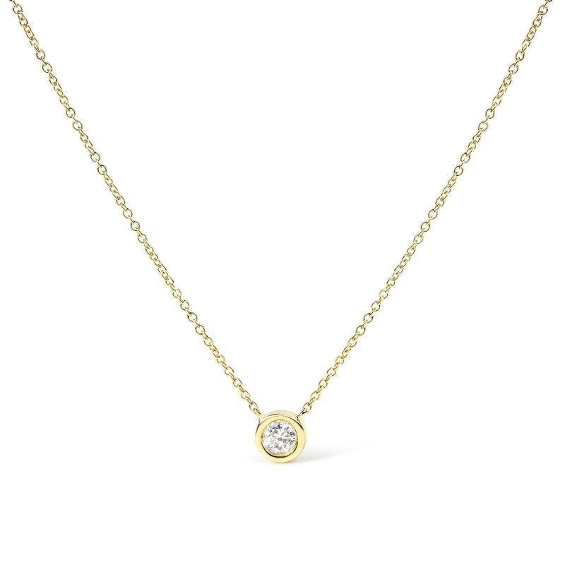 10K Yellow Gold 1/2 Carat Round Brilliant-Cut Diamond Modern Bezel-Set Solitaire 16 10K yellow gold necklace with 1 round bezel-set diamond stone