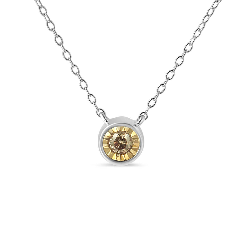 .925 Sterling Silver 1/5 Cttw Bezel Set Champagne Diamond Solitaire 18 925 sterling silver necklace with bezel-set champagne diamond solitaire pendant