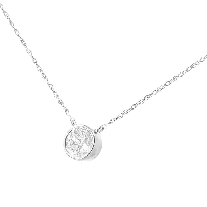 AGS Certified 10K Gold Bezel Set Round Diamond Solitaire 16-18 10K gold necklace with one round bezel-set diamond solitaire pendant