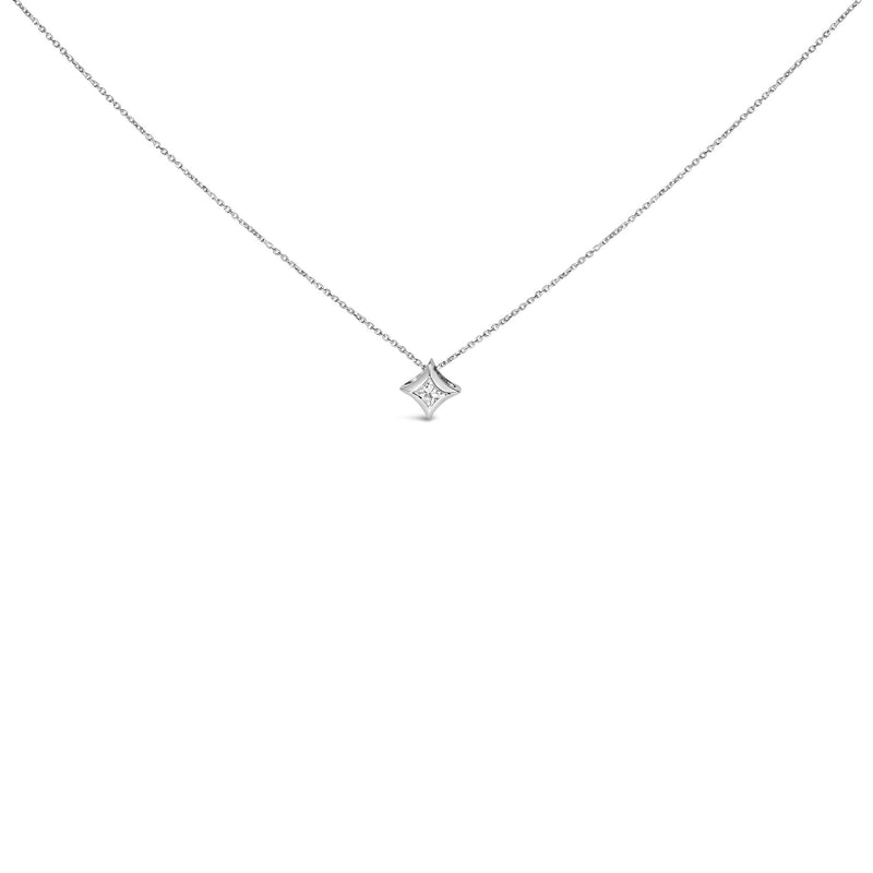 10K Gold 1/10 Cttw Bezel Set Solitaire Princess Cut Diamond Kite Shaped Pendent Necklace - 18 10K Gold 1/10 Cttw Bezel Set Solitaire Princess Cut Diamond Kite Shaped Pendent Necklace - 18