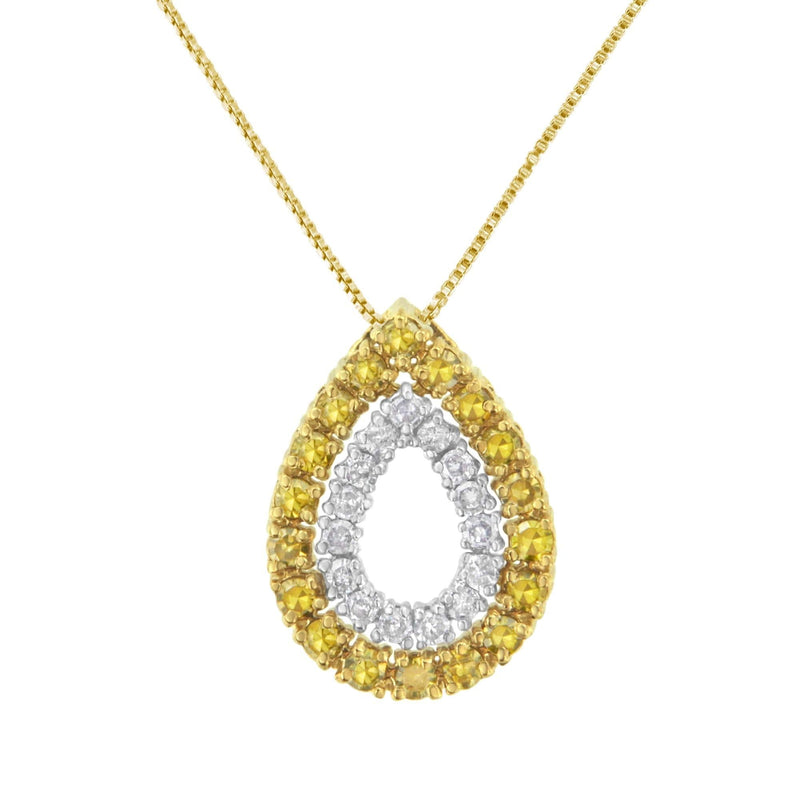 Yellow Gold Plated Sterling Silver Treated Yellow Diamond Pear Shape Pendant Necklace (1/2 cttw, Yellow Color, I2-I3 Clarity) 925 yellow gold necklace with 1 pear yellow diamond stone