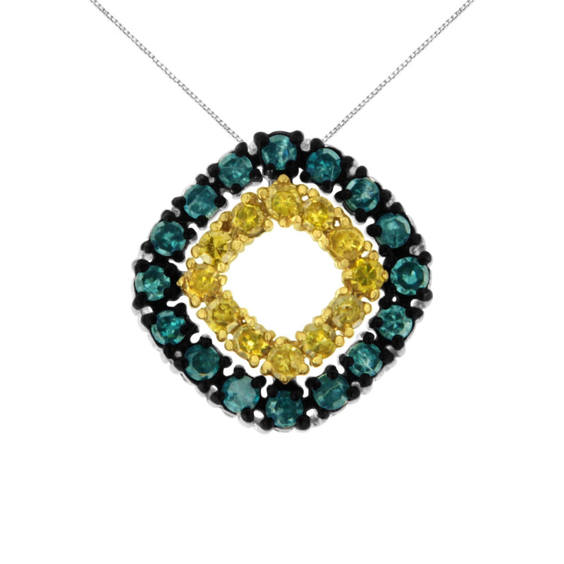 .925 Sterling Silver 1/2 Cttw Treated Blue and Yellow Diamond Double Square 18 .925 Sterling Silver 1/2 Cttw Treated Blue and Yellow Diamond Double Square 18